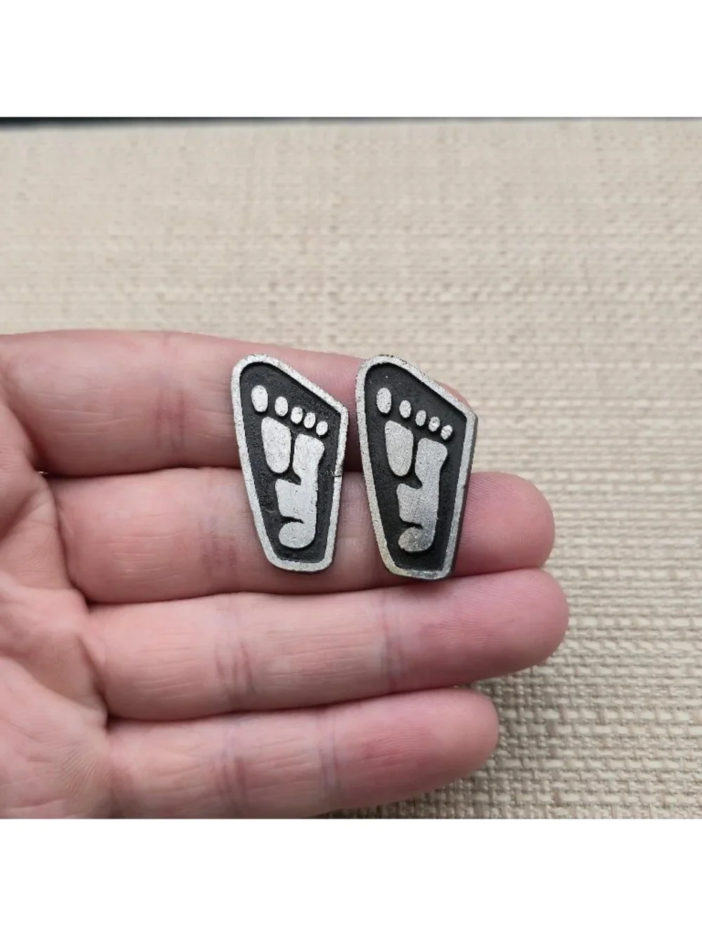 Vintage Pewter Footprint Cufflinks, Silver Novelty Barefoot Men's Gift A8134
